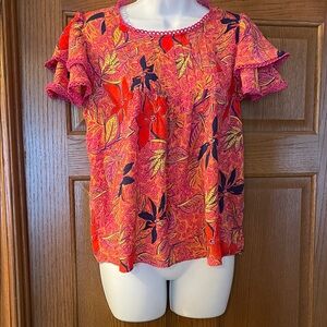 Source Unknown Vibrant Floral Blouse - Pink, Red, and Yellow